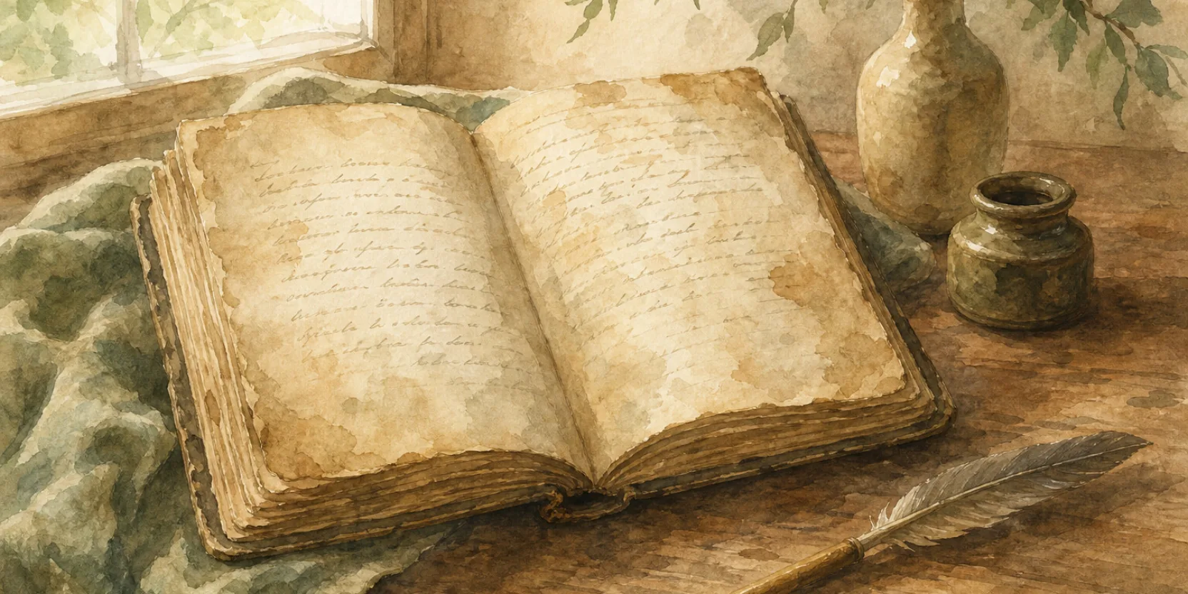 An old Georgian manuscript page with the texture of handwriting, watercolor in warm light.