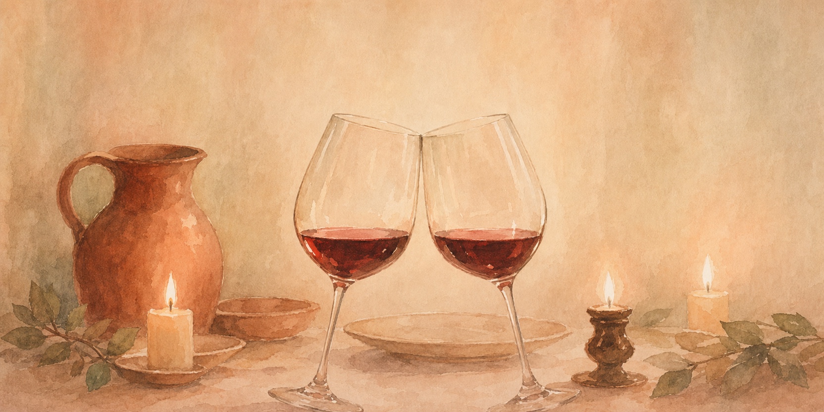 Hand raising a small wine glass at a candlelit table, warm focus