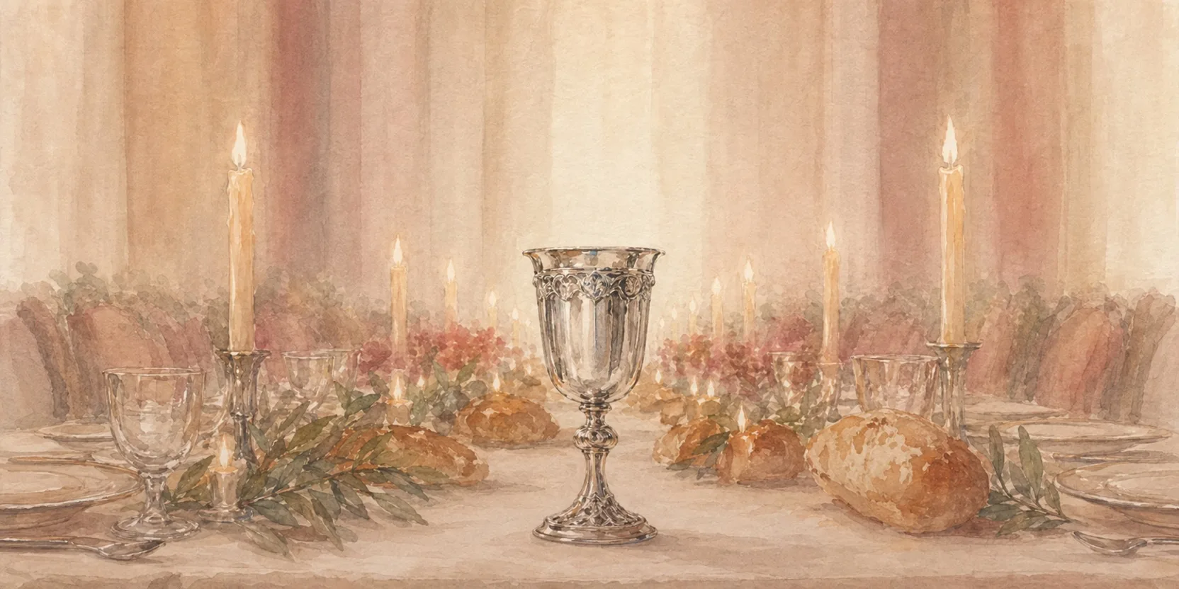 Older man at the head of a candlelit supra, glass raised, others listening
