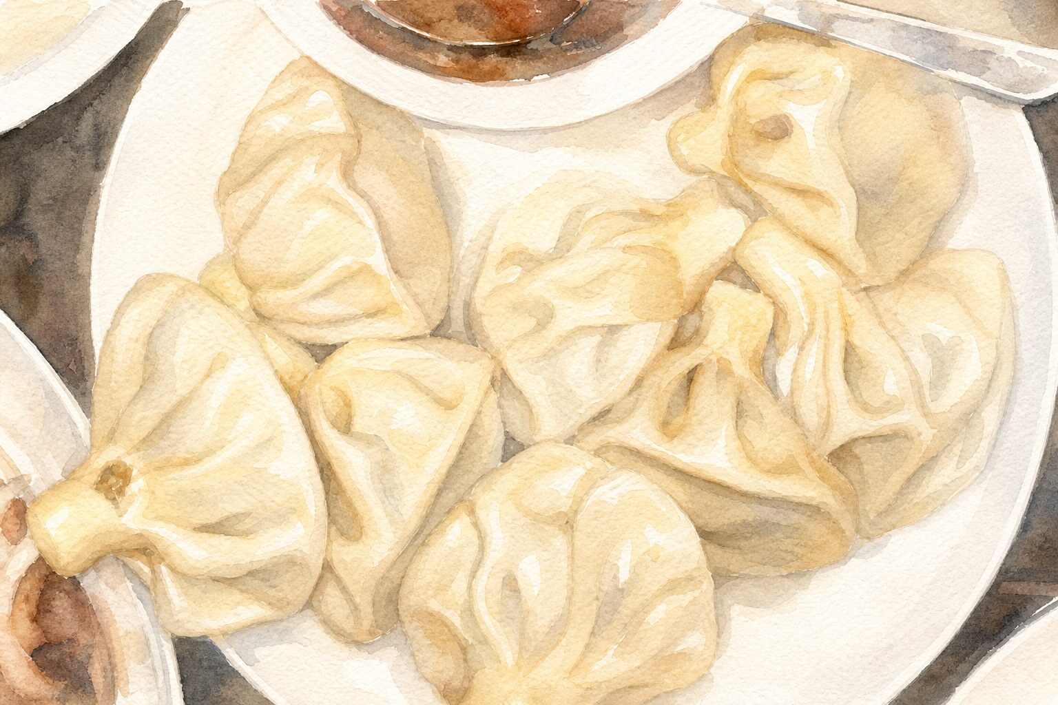 Platter of khinkali, pleated Georgian dumplings served hot