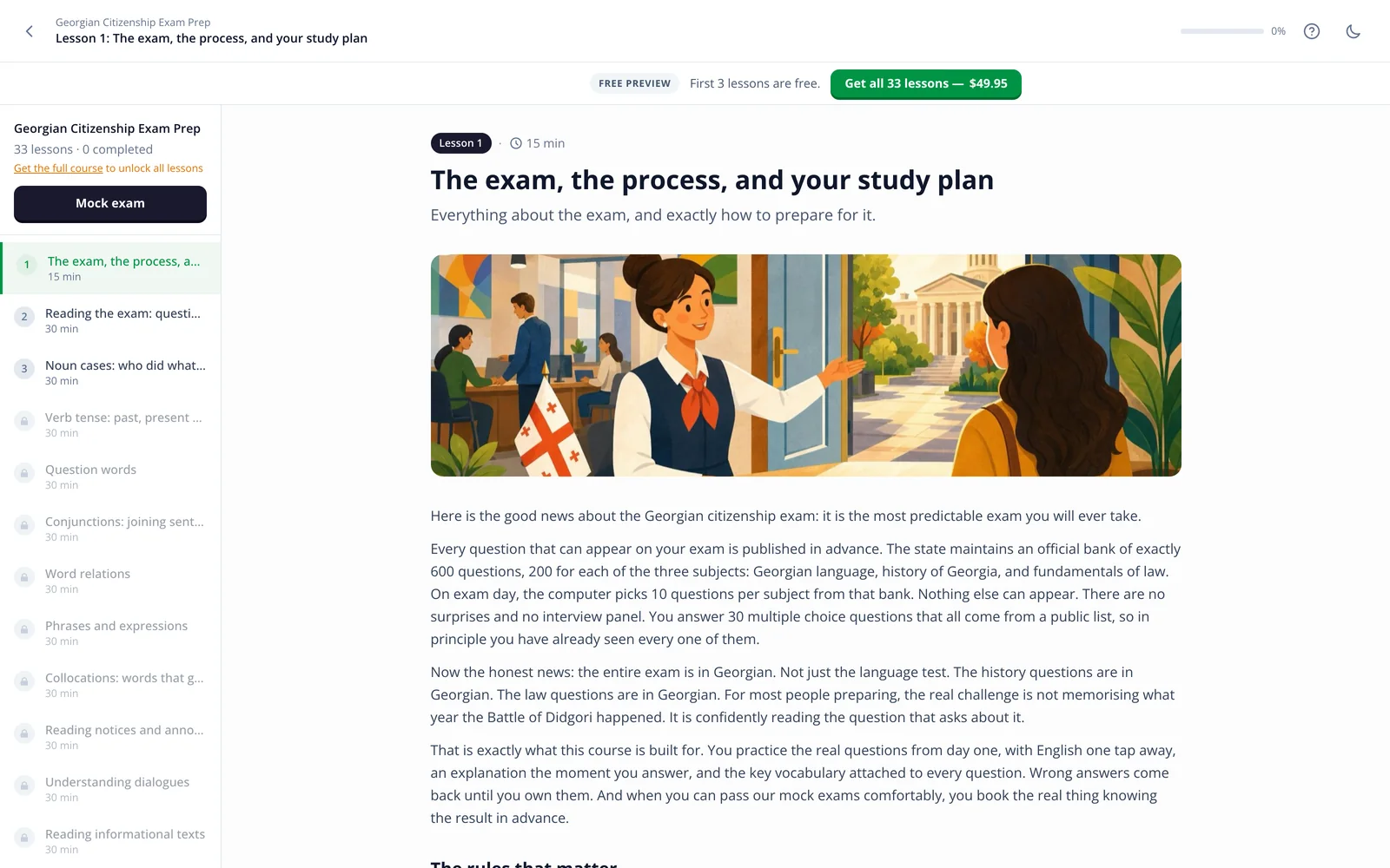 Georgian Citizenship Exam Prep in the EasyGeorgian web app