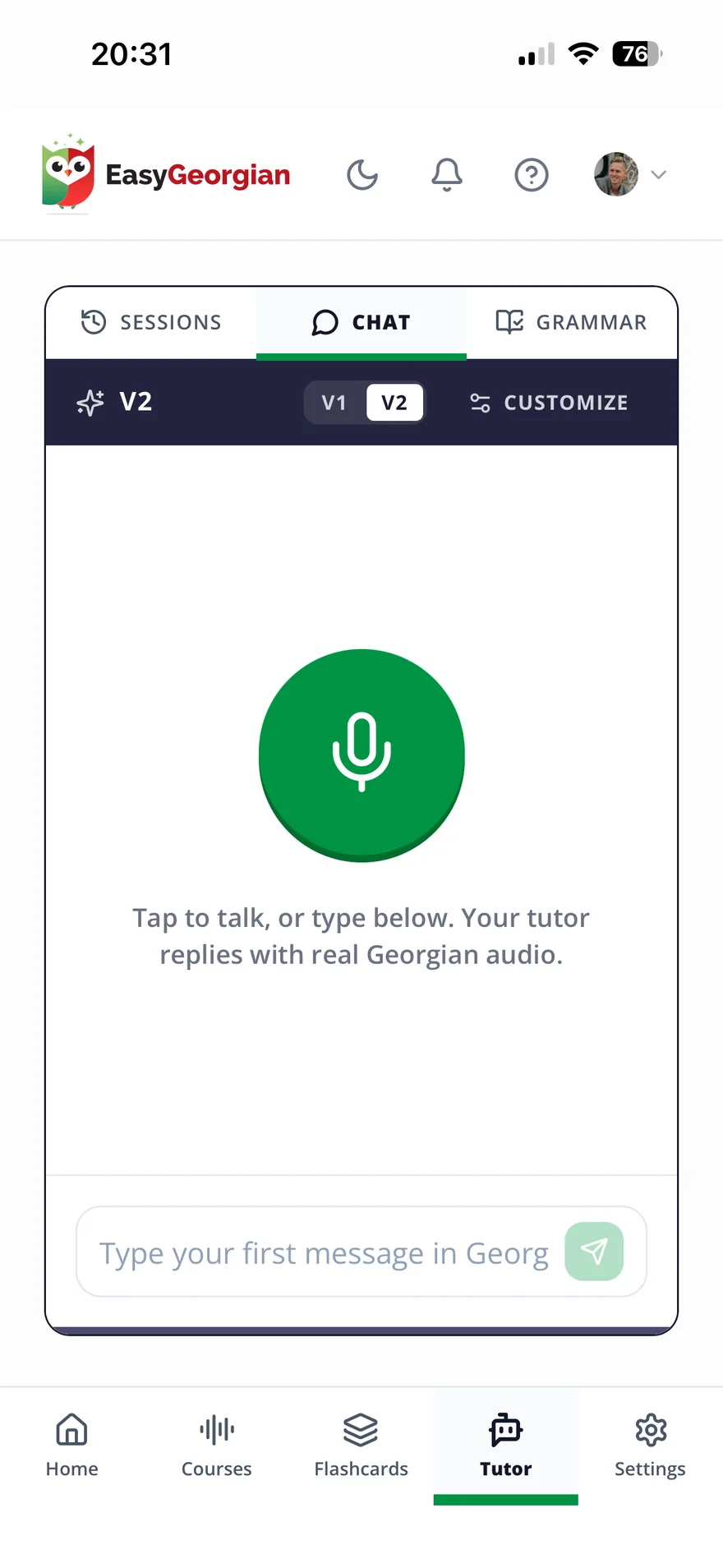 The EasyGeorgian tutor on a phone