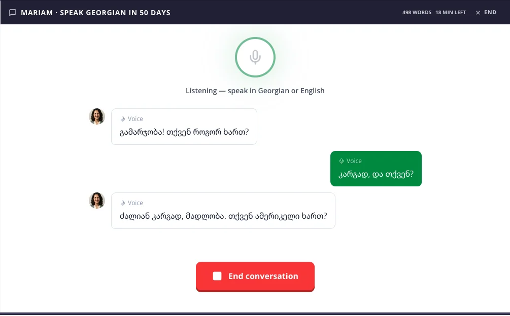 A voice conversation with the tutor