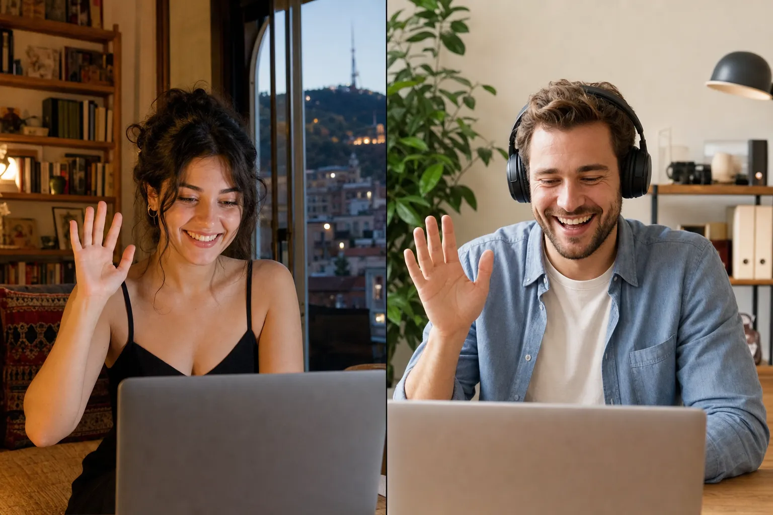 A Georgian and a learner talking on a video call